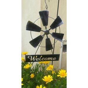 Garden Collection Tin Windmill Welcome Decor Metal Silver